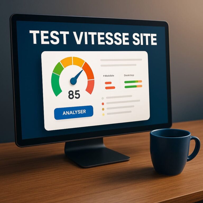 Écran ordinateur test vitesse site web avec note.