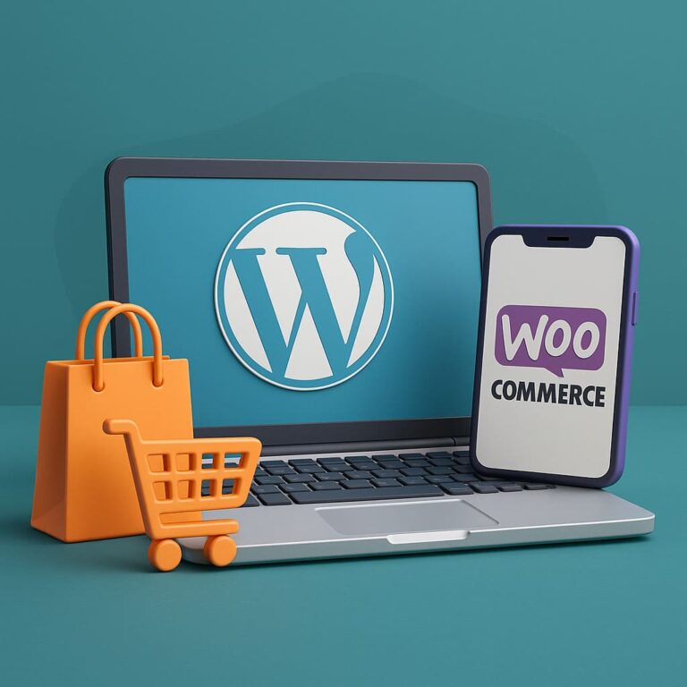 Ordinateur portable avec WordPress et WooCommerce.