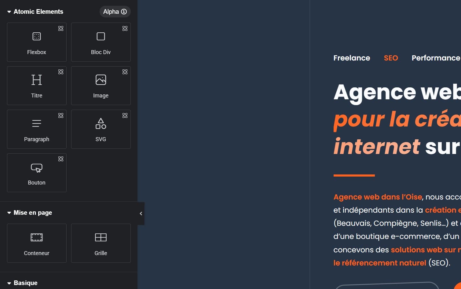 Interface de création de sites internet SEO Elementor V4