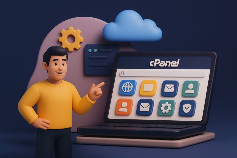 Personne pointant un écran d'accueil cPanel.