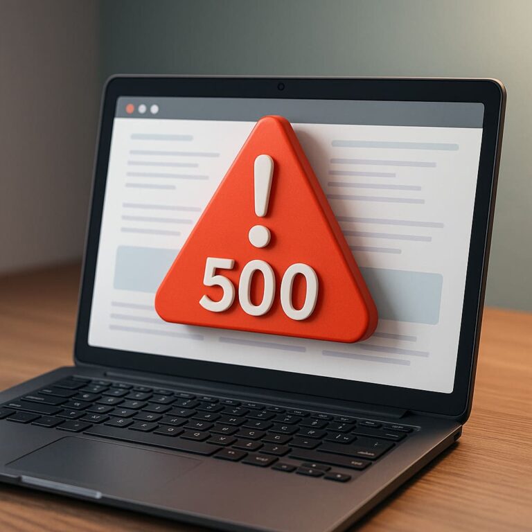 Erreur 500 sur écran d'ordinateur portable.