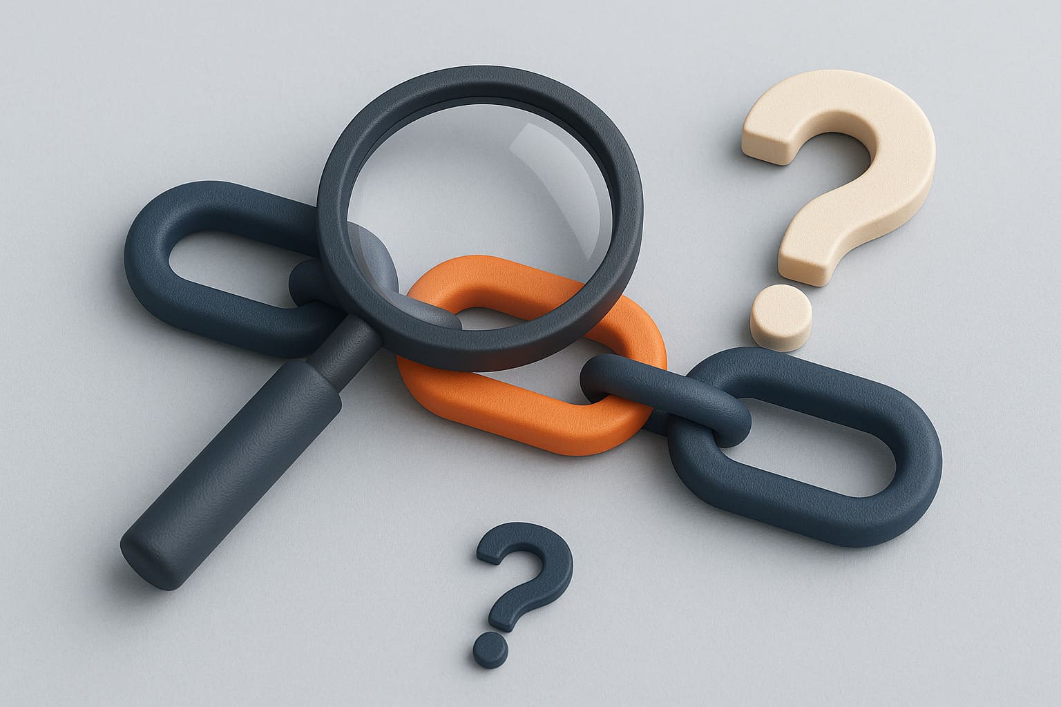 Loupe et chaîne avec points d'interrogation.